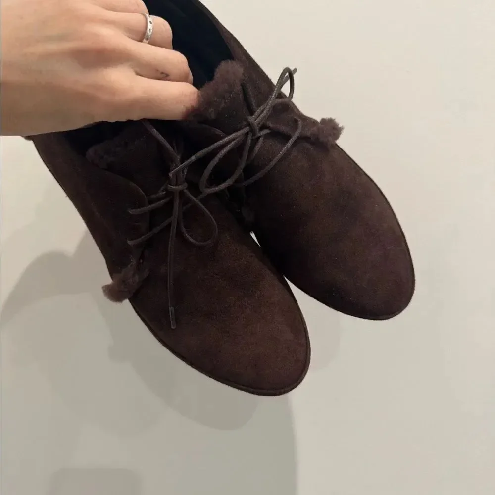 NEW STAUD Brown Suede and Shearling ankle boots